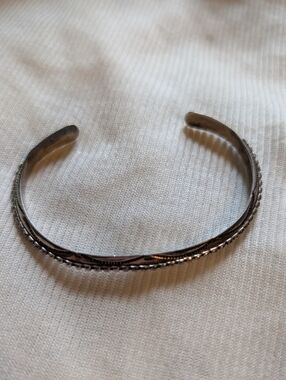 Vintage Navajo Sterling Silver Stamped Cuff Bracelet - Signed TAHE